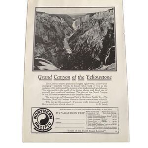 Vintage 1927 Northern Pacific Grand Canyon of Yellowstone Ad Advertisement